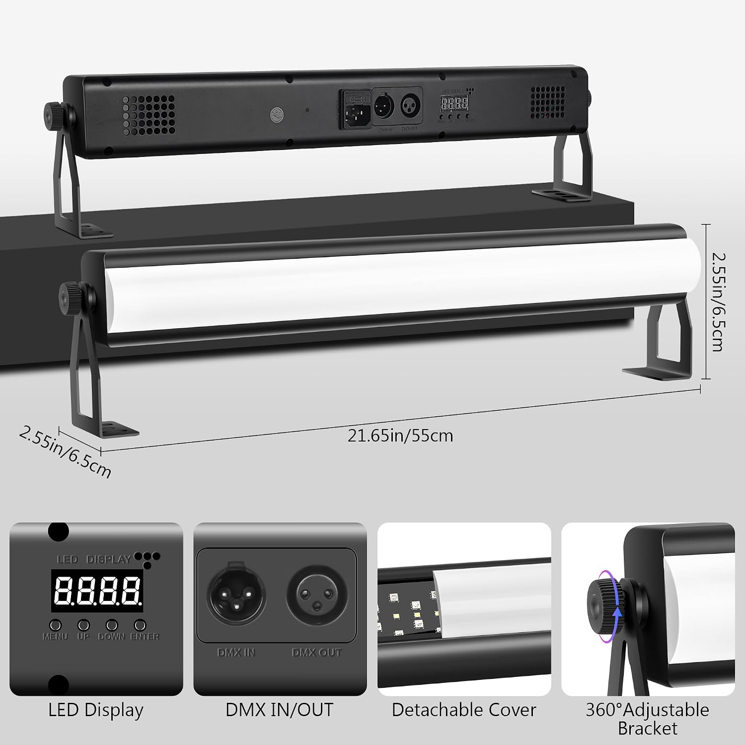 LED Stage Lights Bar,4Pack 108LEDs RGB W DMX Lights Bar with Detachable Cover 2IN1 Pixel&Strobe Uplights Strip by Remote Control DMX512 Sound Activated for DJ Party Wedding Stage Gig Club